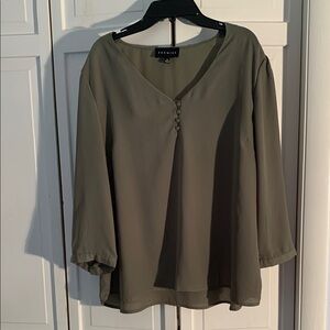 Premise Olive Green Button-Front Blouse